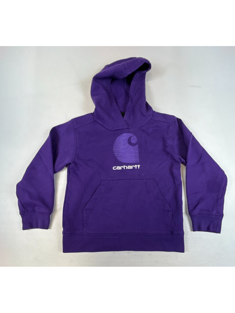 Carhartt Boys Size 6 Purple Graphic Pullover Hoodie Sweatshirt Logo Pocket